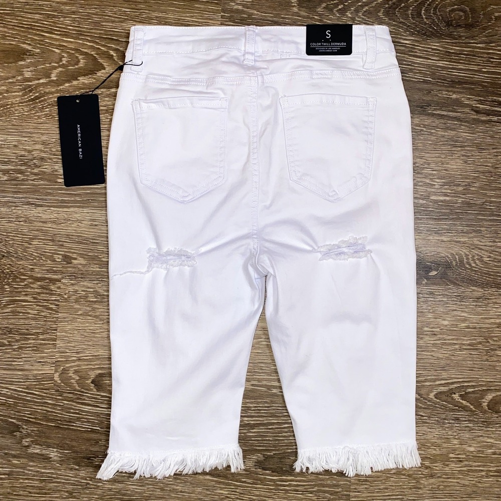 New Fashion Nova Small Asking For Trouble Bermuda Denim Bike Shorts Destructed - Picture 6 of 6